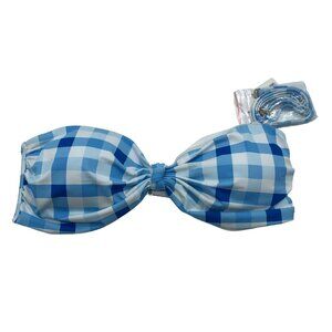 Cotton On Body Womens Knot Front Bandeau Bikini Swim Top Blue White Check L
